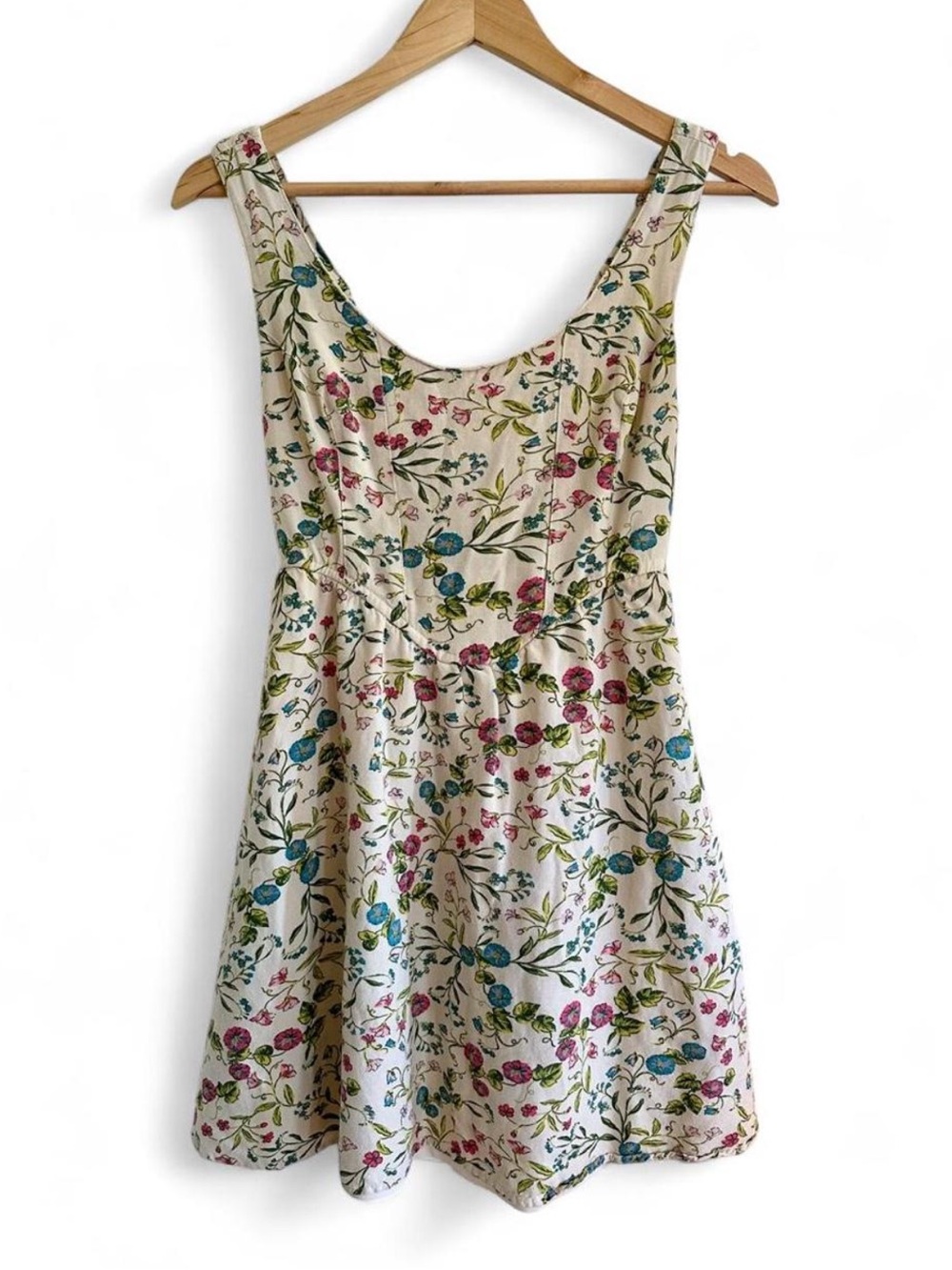 Sincerely Jules Floral Linen Blend Mini Dress Cottagecore Coquette Feminine S - Picture 2 of 8